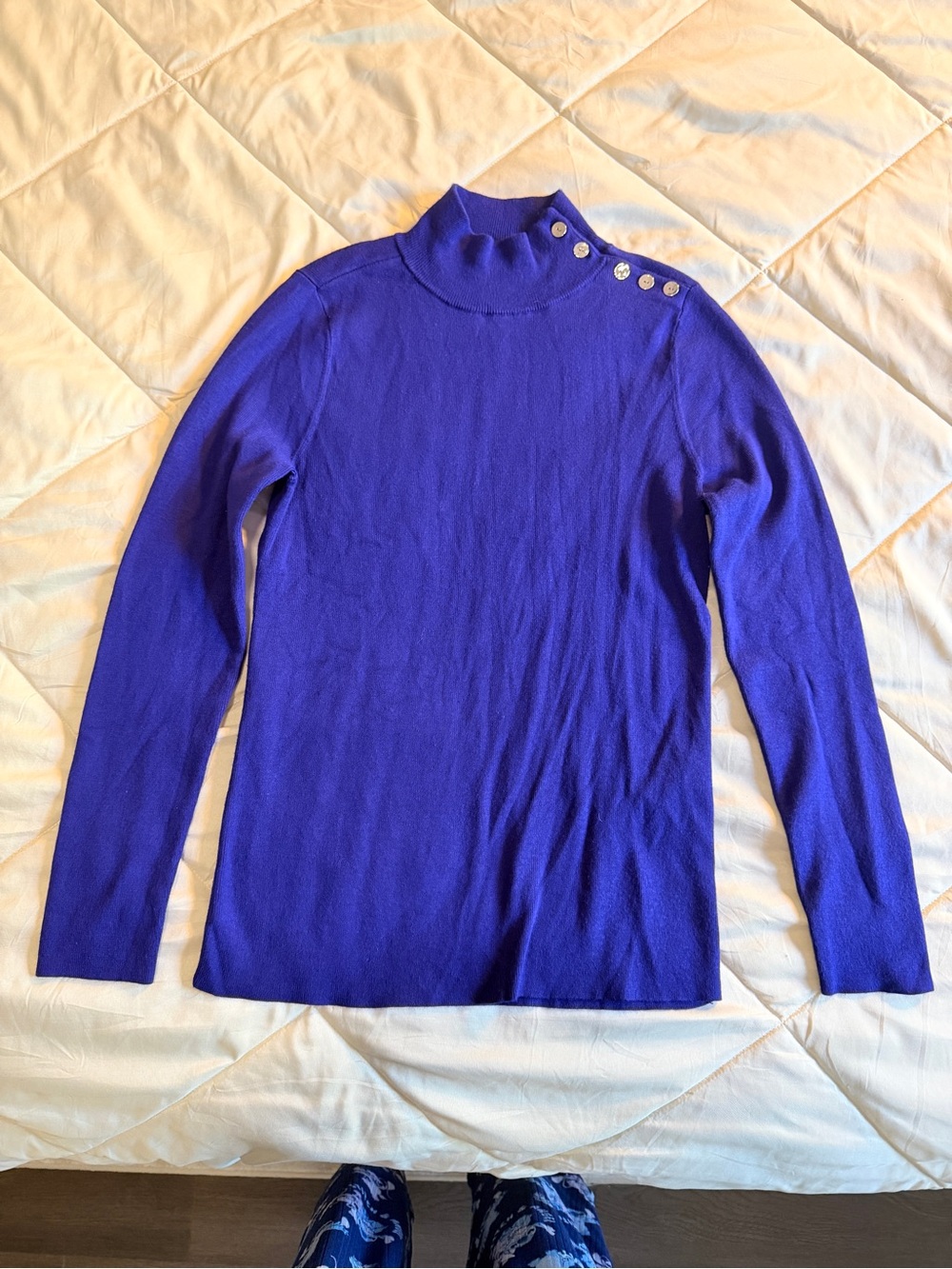 Chico's Bright Purple Mock Neck Sweater with Shoulder Buttons